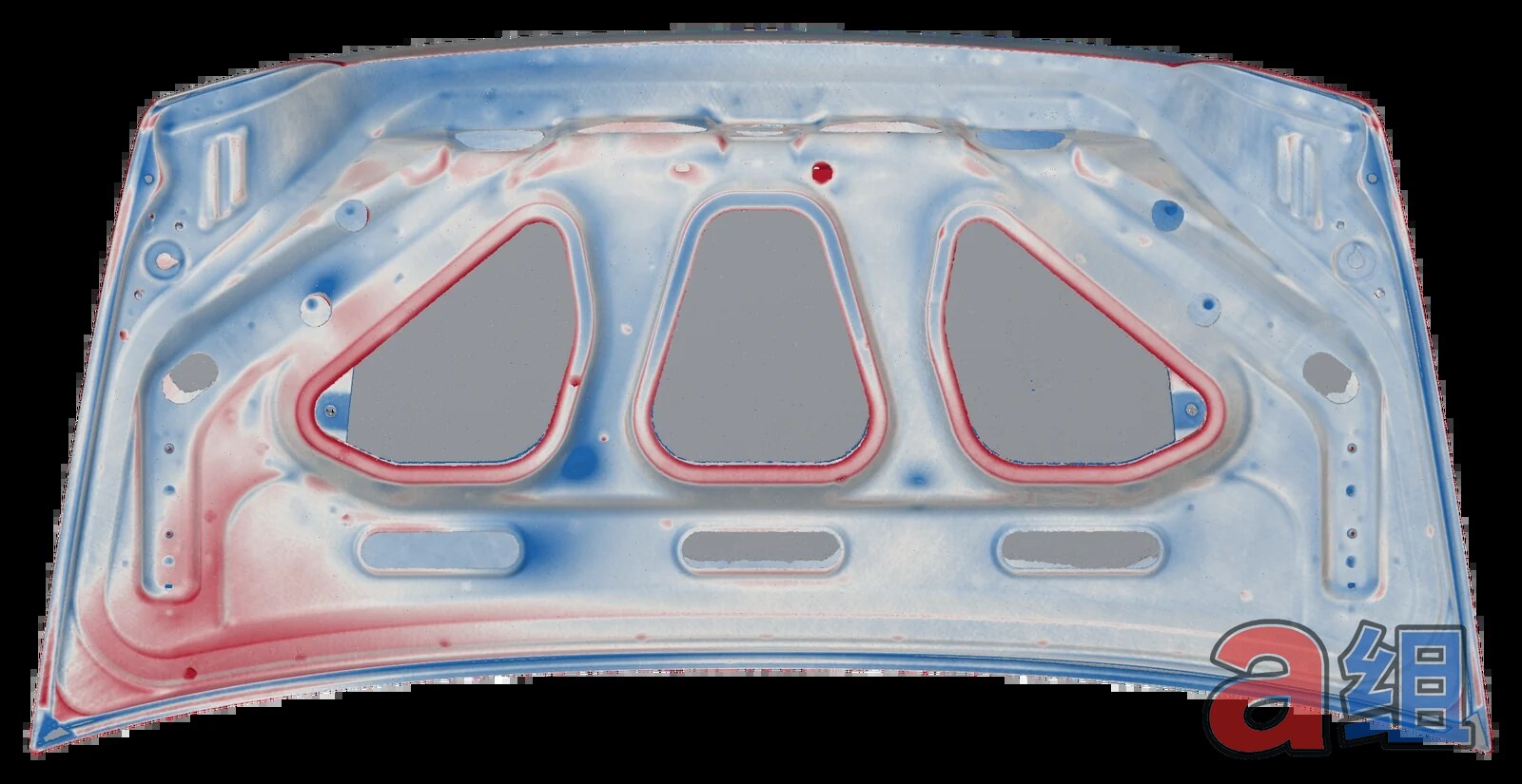 Color map of the gap between the CR trunk scan and CAD, underside