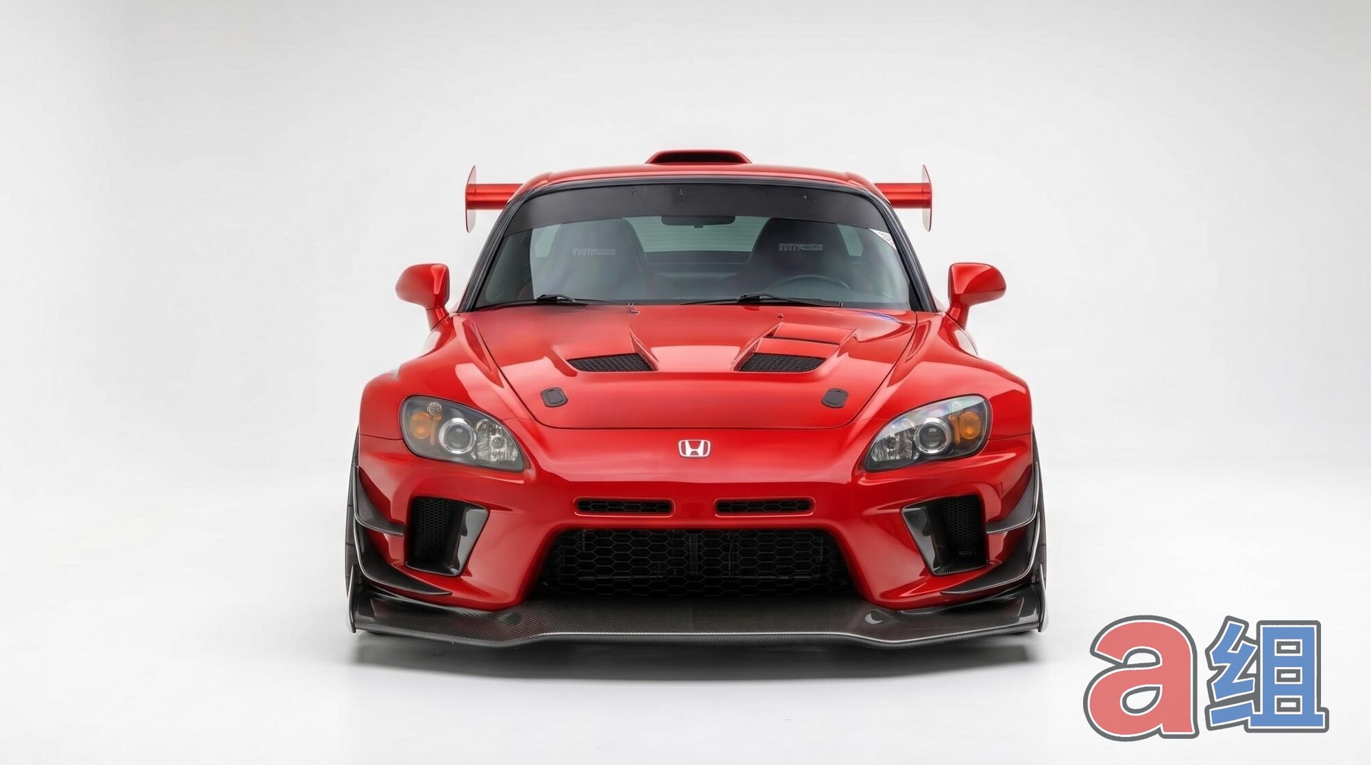 Honda S2000 GT300-style concept render, straight front view with hood vents and canards
