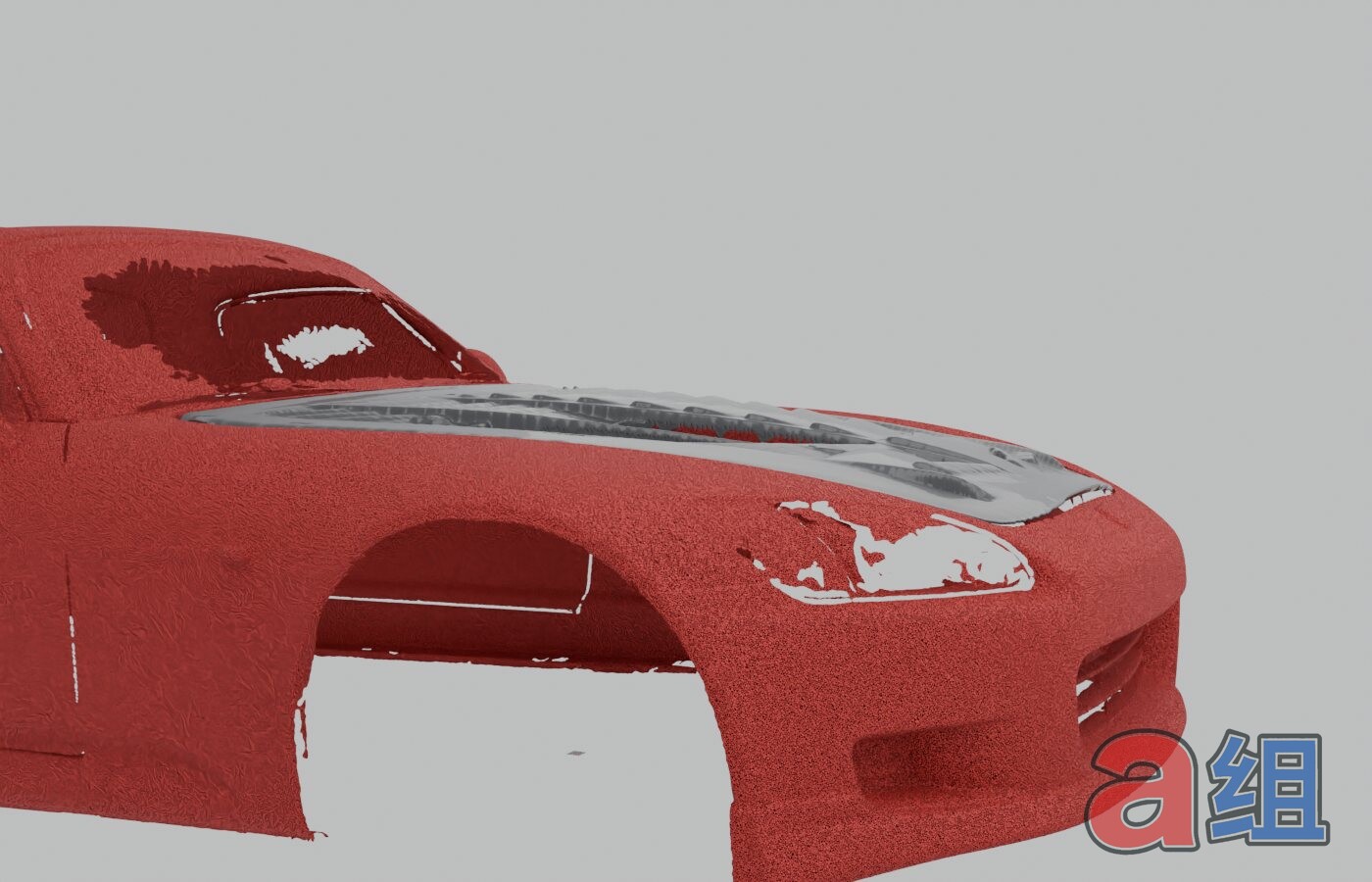 Low side view of the S2000 louver vent hood design on the scanned car