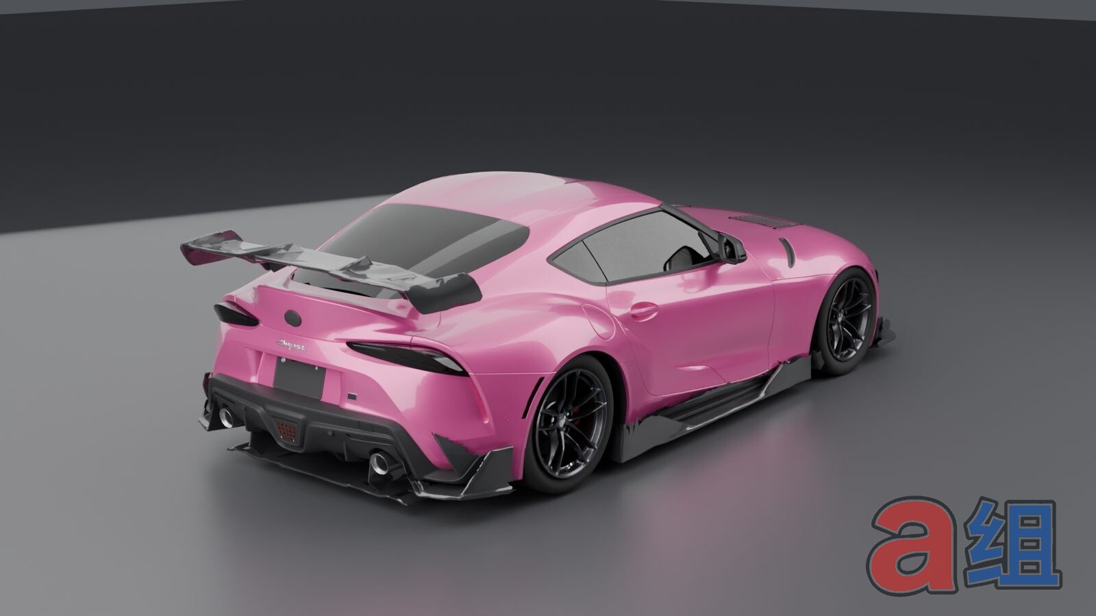 Supra with bolt-on diffuser and GT wing, rear 3/4 view
