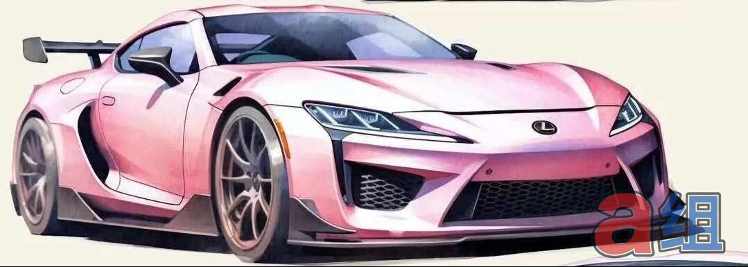Original design sketch of the Group A GT widebody Toyota GR Supra, pink