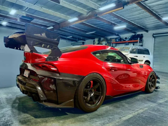 Toyota Supra A90 with Group A Gear 7 pre-preg dry carbon wing